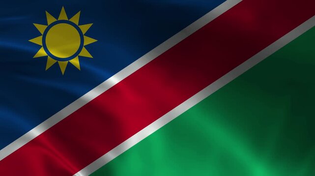 Namibia flag animation with realistic fabric texture and dramatic lighting

