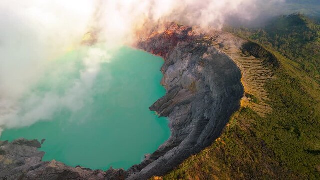 Aerial Drone Footage of Mount Ijen Volcano and Caldera | Java Island Indonesia