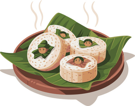 Traditional vapa pith treats adorned with whimsical faces and green leaf details on a plate