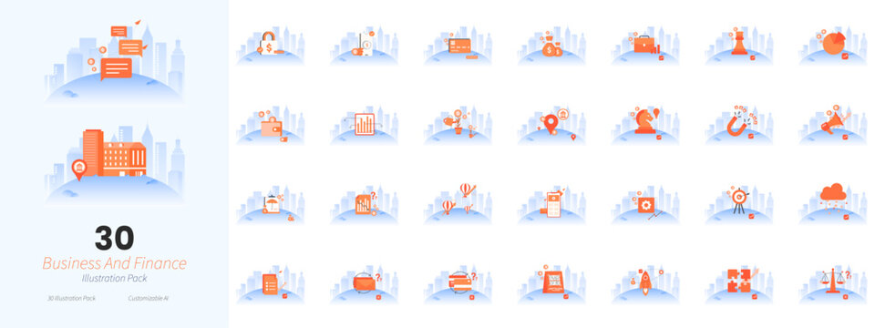 Business And Finance Illustration Pack, Bundle, Set, Collection