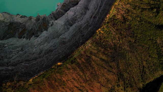 Mount Ijen Crater Lake Surrounded by Rocky Cliffs &ndash; Java Island Indonesia