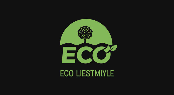 Eco Lifestyle Logo with Tree and Leaf on Green Background