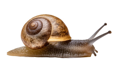 Brown spiral shell snail with textured body, isolated on transparent background © Sorin