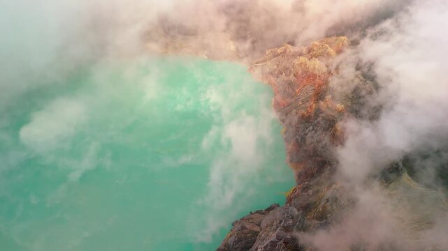 Java Island Indonesia Epic Volcanic Landscape Featuring Mount Ijen from Above