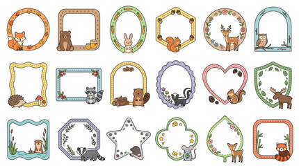 Collection of Cute Forest Animal Frames and Borders with Autumnal Elements. © Pink