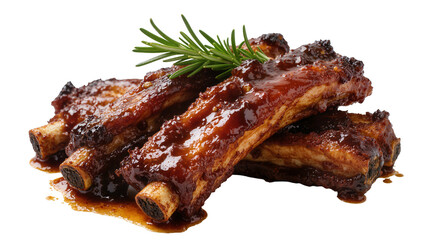Glazed barbecue pork ribs with rosemary sprig, isolated on transparent background © Aliona