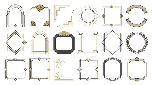 Collection of Art Deco style frames and borders with geometric shapes and ornamental elements.