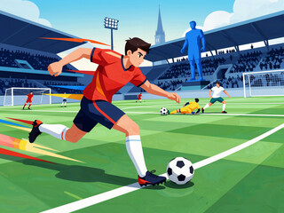 Fototapeta premium Soccer Player Dribbling in a Football Match