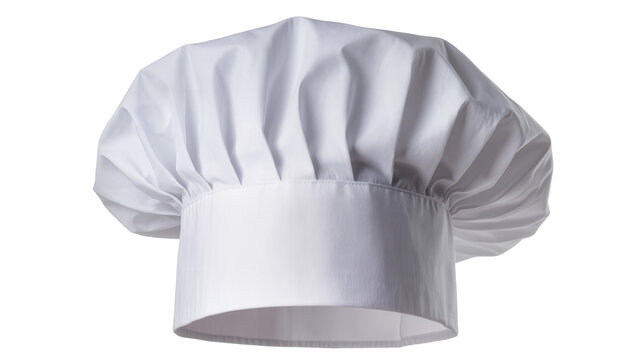 Crisp white chef s toque hat with fabric pleats, isolated on transparent background