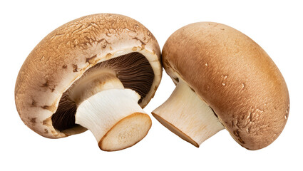 Two brown portobello mushrooms with visible gills, isolated on transparent background © Aliona