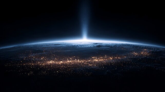 Alien invasion concept with extraterrestrial spacecraft near Earth, mysterious attack threat, uncertain planetary defense, science fiction scenario and global preparedness theme