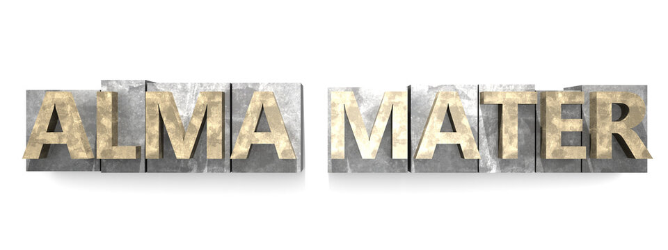 Alma mater word. Old vintage letterpress concept