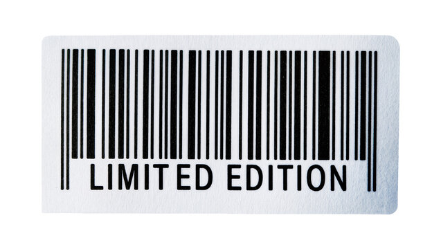 Black and white barcode label with LIMITED EDITION text, isolated on transparent background