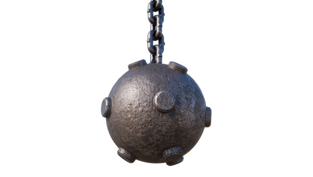 Heavy metallic naval mine with protruding studs, isolated on transparent background