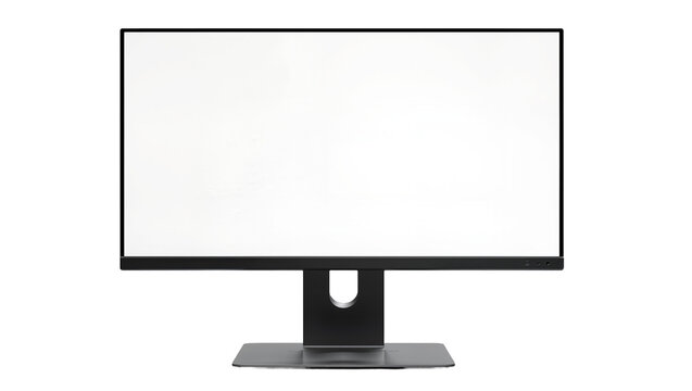 Modern flat screen computer monitor with blank white display, isolated on transparent background