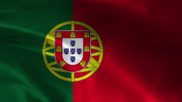Portugal flag animation with realistic fabric texture and dramatic lighting
