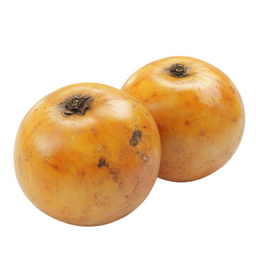 Two ripe yellow canistel fruits closeup isolated on white background