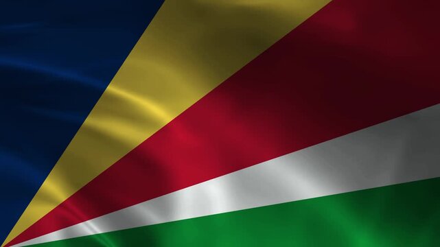 Seychelles flag animation with realistic fabric texture and dramatic lighting