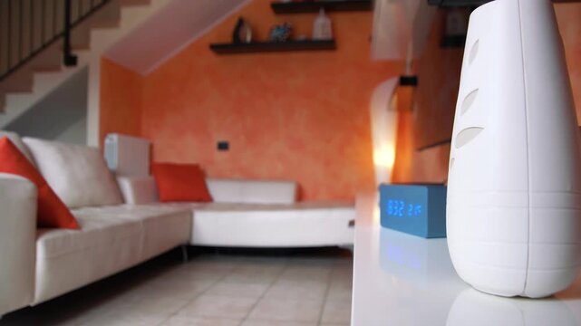 Air Freshener Spraying in Living Room Close Up