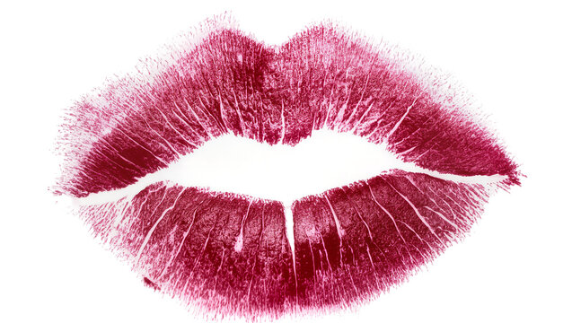 Deep red lipstick kiss imprint, isolated on transparent background