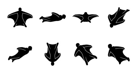 Wingsuit Flying Icons Set, Extreme Sports Silhouette Collection, Skydiving Vector Graphics, Adrenaline Adventure Symbols © Ziaur