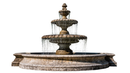 Tiered stone fountain with cascading water, isolated on transparent background © Sorin