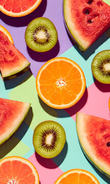 Fresh watermelon and mixed fruit slices isolated on a white background