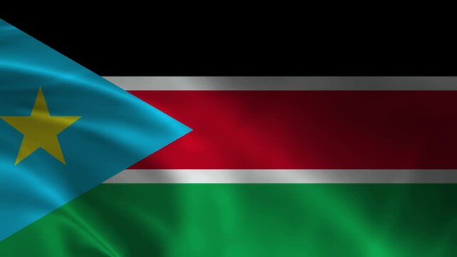 South Sudan flag animation with realistic fabric texture and dramatic lighting