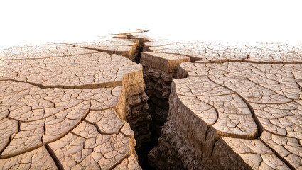 Obraz premium Deep fissure in cracked dry earth, isolated on transparent background