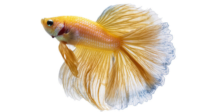 Golden Betta fish with flowing fins, isolated on transparent background