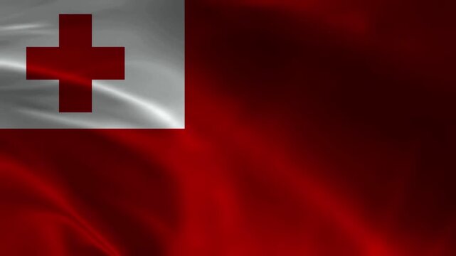 Tonga flag animation with realistic fabric texture and dramatic lighting
