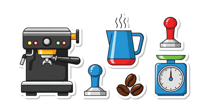 Coffee espresso machine and accessories.