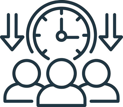 Time Management Icon with Clock and Downward Arrows Over People watch