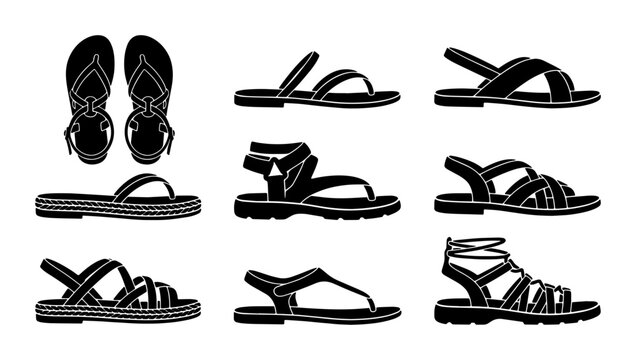 Diverse Summer Sandals Collection, Footwear Variety Set, Casual Beach Shoes, Fashionable Footgear Icons
