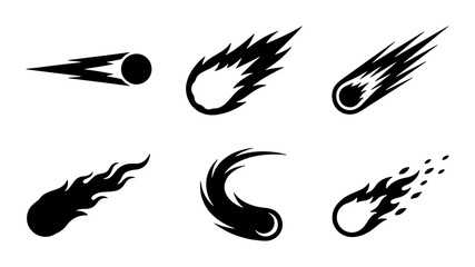 Meteorite Icons Set, Cosmic Fireball Vector Collection, Space Debris Graphic Elements, Celestial Event Symbols © Jahid