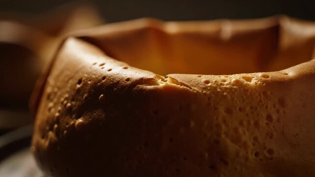 Crispy yorkshire pudding surface golden brown british pastry detail