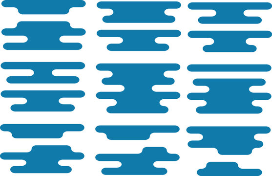 Set of blue rounded geometric tab icons and abstract shapes with rectangles