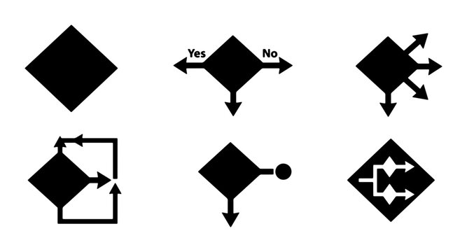 Diamond Shapes, Flowchart Symbols, Decision Points, Process Logic, Algorithm Elements, Data Flow Diagrams, Vector Icons