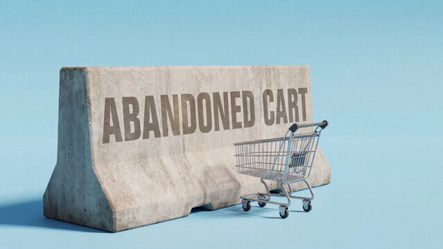 Abandoned cart ecommerce conversion challenge and online shopping dropout concept for digital retail optimization and customer retention strategy