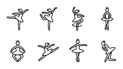 Ballet Dancer Poses Vector Icons, Elegant Female Figures in Classical Dance Movements, Graceful Performance Art Collection © Enamul