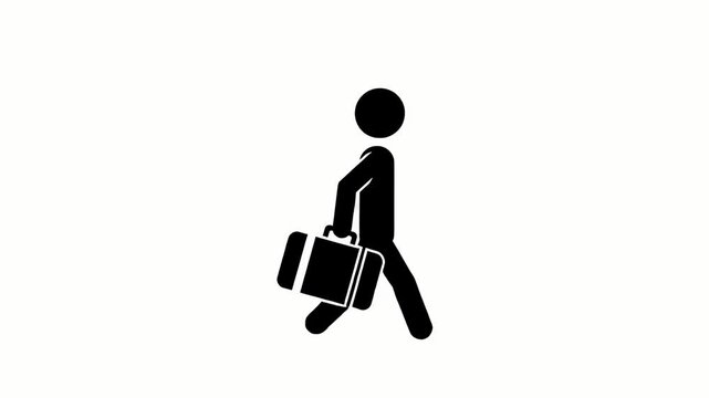 silhouette man walk with holding a suitcase isolated on white background