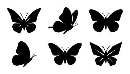 Black Butterfly Silhouettes, Insect Vector Icons, Delicate Winged Creatures, Nature Elements Collection © Tania