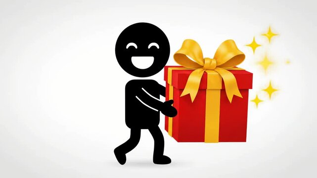 silhouette man holding a gift box on white background