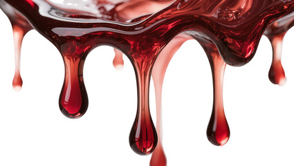 Viscous red liquid dripping, isolated on transparent background © Viktor