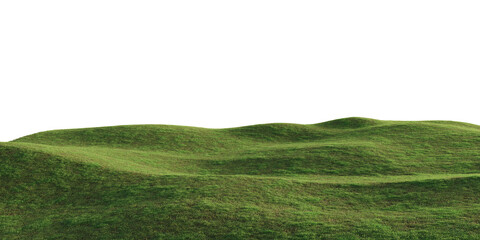 Obraz premium Grass hill terrain isolated on transparent background. 3D rendering.