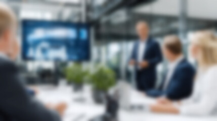 Obraz premium Abstract blurred interior modern office space with business people working banner background with copy space.