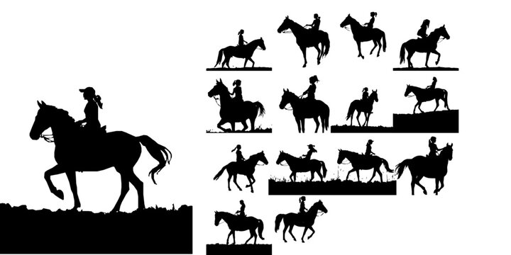 Girl Riding a Horse Bareback Through the Fields Silhouette