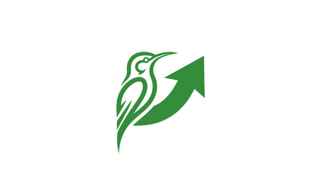 Green bird silhouette with upward arrow design.