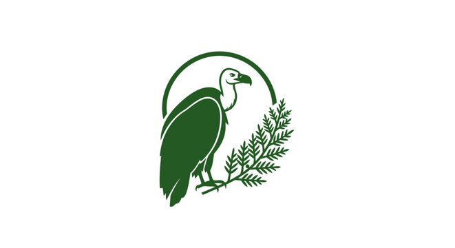 Green vulture logo with fern leaves design.