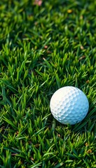 Fototapeta premium Lush green grass surrounds a single golf ball, serene, lush